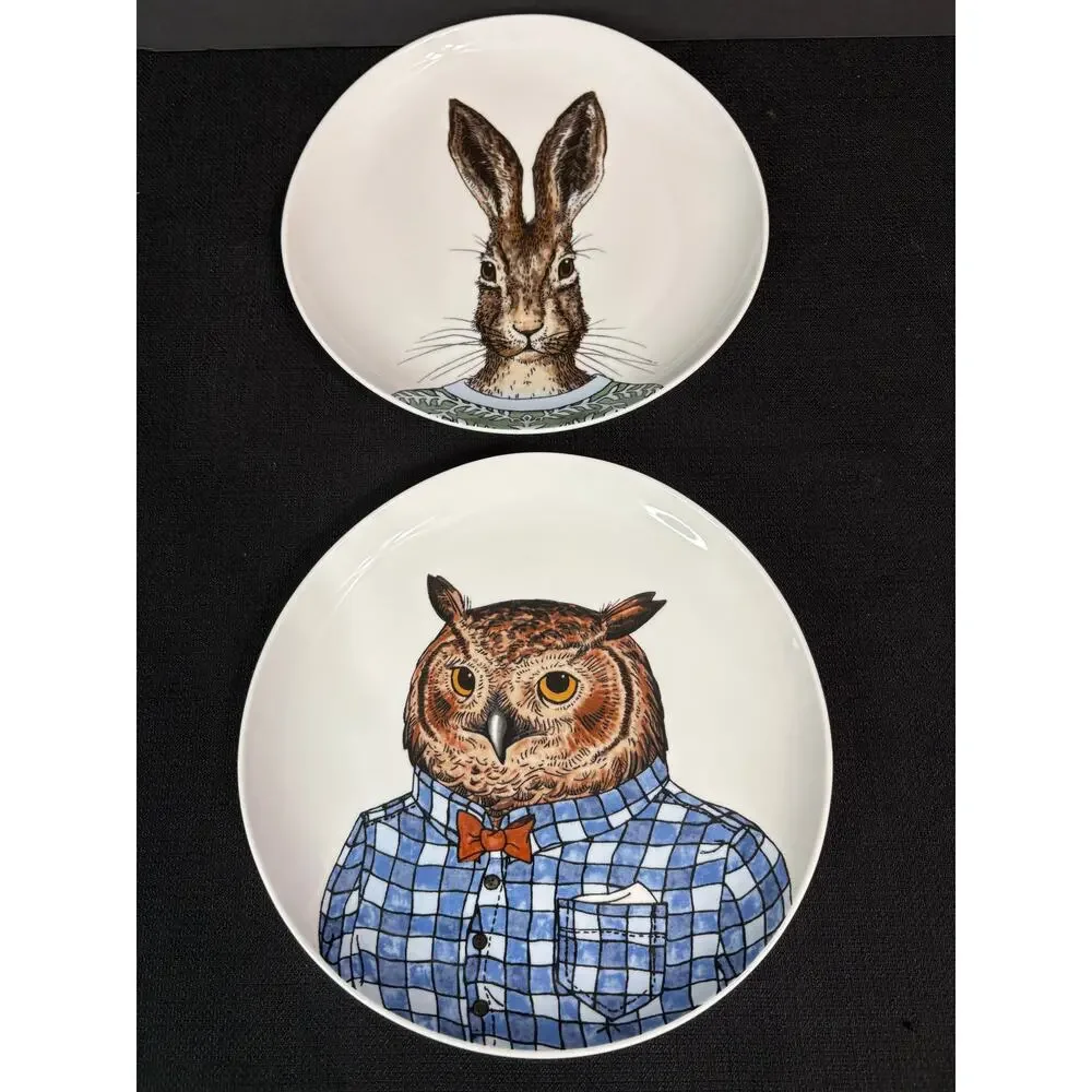 Rachel Kozlowski + West Elm Dapper Animal Plates - Owl and Rabbit